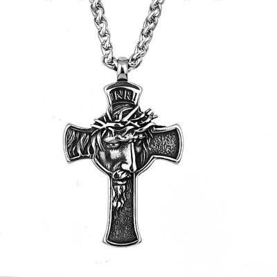 China Vintage Fashion Cross Biker Hip Hop Necklace Men Stainless Steel Pendant Crown of Thorns Jewelry Jesus Cross Necklace Christian Pendant for sale