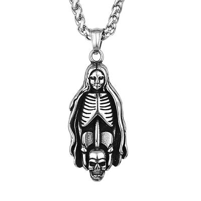 China Stainless Steel Pendant Necklace Mens Biker Hip Hop Skull Massacre Goddess Necklace Punk Pendant For Charm Skull Jewelry for sale