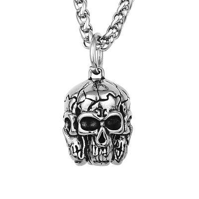 China New Vintage Fashion Size Pendant Necklace Mens Stainless Steel Three Pagan Skull Necklace Pendant For Jewelry for sale