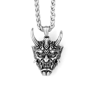 China Stainless Steel Gothic Mens Biker Vintage Fashion Necklace Prajna Devil Mask Skull Necklace Pendant For Men And Women Jewelry for sale