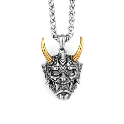 China Fashion Stainless Steel Pendant Necklace Men's Gothic Prajna Biker Demon Mask Skull Punk Necklace for sale