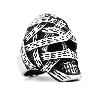 China Personality Mens Punk Bandage Wrapped Skull Mum Ring Retro Hip Hop Halloween Ring Gift Jewelry Wholesale for sale