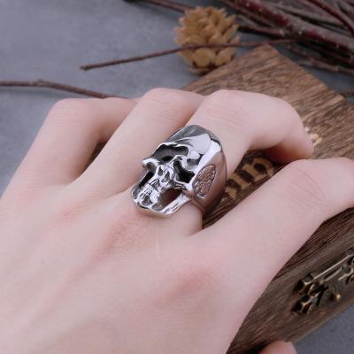 China Punk Polished Disfigured Stainless Steel Skull Mens Ring Gothic Party Street Jewelry Gift Creative Wholesale for sale