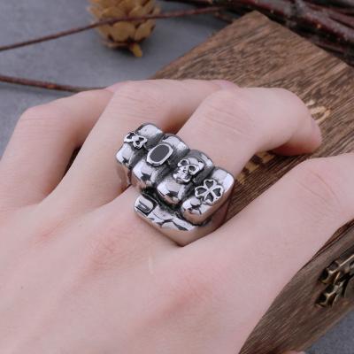 China Ring Stainless Steel Retro Hip hop rock cyclist men's and women's personality creative skull punk fist main couple gift jewelry for sale