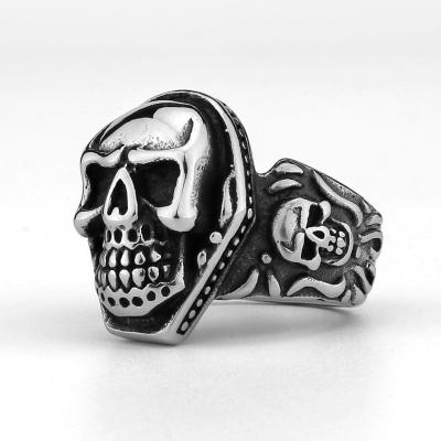 China Wholesale Punk Skull Fashion Stainless Steel Ring Men's Party Trend Jewelry Dominant Locomotive for sale