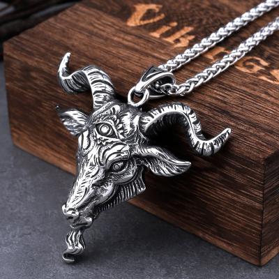 China Fashion Mens Vintage Jewelry Charm Hip Hop Punk Pendant Steel Animal Viking Necklace Satanic Ram Pendant Stainless for sale