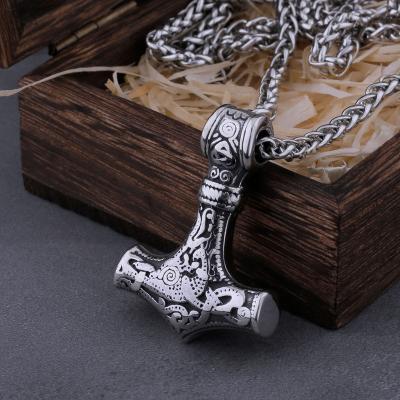 China Stainless Steel Classic Thor's Hammer Mjolnir Pendant Men's Necklace Viking Necklace Nordic Vintage Viking Charm For Viking Jewelry for sale