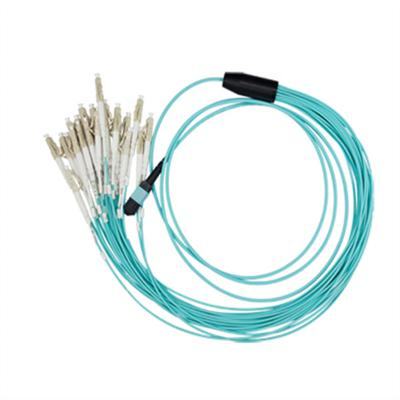 China FTTH FTTB FTTX Network 40G OM3 Fiber Optic Cable MPO/MTP to 4 LC Duplex Unitboot Connector for sale