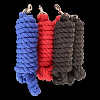 China Factory Wholesale Strong High Quality Custom Cotton Durable Equestrian Equine Braided Reins Lead Ropes For Horses Panic Hook for sale