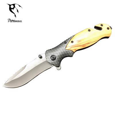 China Non-Variable Manufacture Field Stainless Steel Hunting Wholesale Tactical Folding Pocket Knife With Wood Handle for sale