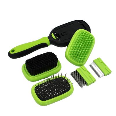 China Sustainable Pet Grooming Brush Tool Double Sided Slicker Massage For Dog And Cat 5 In 1 Comb for sale