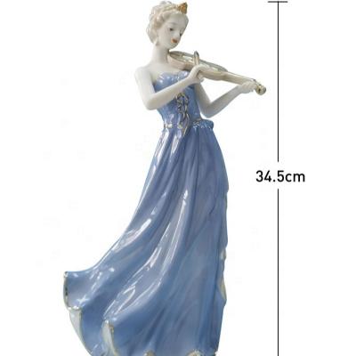 China Europe Playing Violin Girl Figurines Porcelain Lady Figurine Ceramic Home Decoration Beauty Porcelain Statue for sale