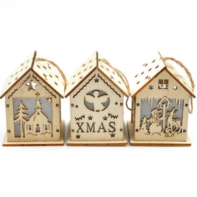 China Pendent Christmas LED, Christmas Church Village Scene Pre-Lit LED Ornamental Wooden Christmas Warehouse Decoration for sale