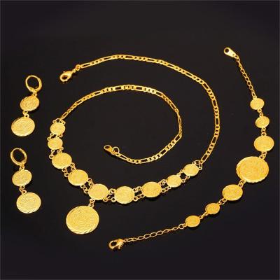 China Religious Lotus Non Tarnish 24k Gold Arab Jewelry Religious Arab Coin Jewelry Set for sale