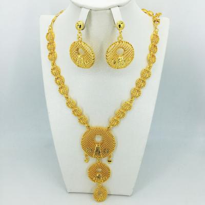 China Ethnic Lotus 24k Gold Plated Non Tarnish Jewelry Set Gold Dubai Wedding Jewelry Set for sale