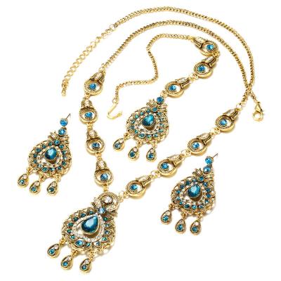 China Ethnic Lotus 18K Gold Plated Non Tarnish Jewelry Set Indian Retro Style Jewelry Set for sale