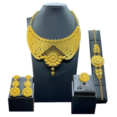 China Ethnic Lotus 24K Gold Bridal Jewelry Set Nigerian Wedding Luxury Sets Ethiopian Jewelry Sets for sale