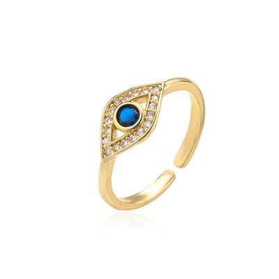 China Fashion Lotus Gold Filled Evil Eye Blue Zircon Jewelry Adjustable Zircon Men's Rings for sale