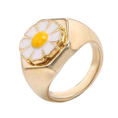 China Fashion Lotus Non Tarnish 14k Gold Plated Pinkish Enamel Flower Fashion Rings for sale