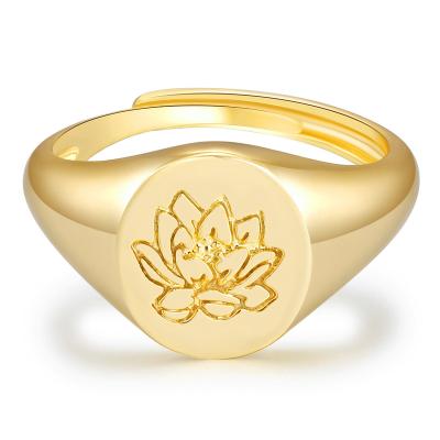 China Fashion Lotus Gold Filled Tarnish Free Gold Engraved 18k Flower Opening Rings for sale