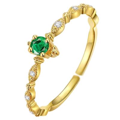 China Fashion Lotus Tarnish Free 925 Sterling Silver Green Diamond Adjustable Rings for sale