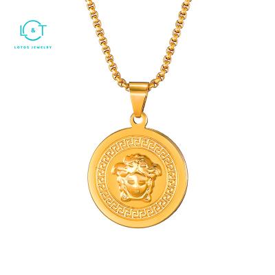 China Religious Lotus Gold Plated Medusa Brass Necklace Women Religious Pendant Necklace for sale