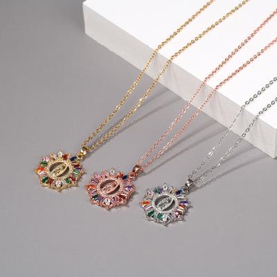 China Fashion Lotus Rose Cubic Zirconia Gold Plated Color Micro Paved Diamond Necklace for sale