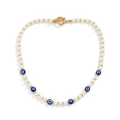 China Fashion Lotus 14K Gold Filled Pearl Freshwater Pearl Evil Eye Sweater Chain Necklace for sale