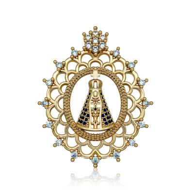 China Lotus Virgin Mary 18k Gold Religious Pendant Religious Zirconia Charms Fine Jewelry for sale