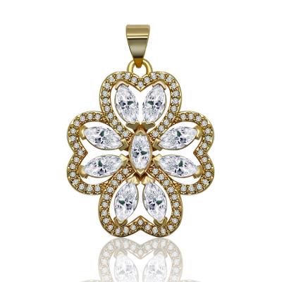 China Fashion Lotus kolye pendant jewelry iced out diamond zirconia women necklace for sale