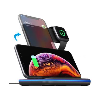 China 15W 3 IN 1Wireless Charger Station Under Desk 15W Fast Wireless Charger 3 in 1 Qi Wireless Charging Stand with LED Breathing Light for iPhone for Airpods for Watch for sale