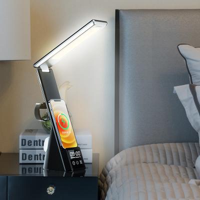 China LED Night Light Folding Desk LED Lamp 3-Level Brightness Dimmable Time LCD Display 15W Wireless Charger With Reading Bedside Table Light Lamp for sale