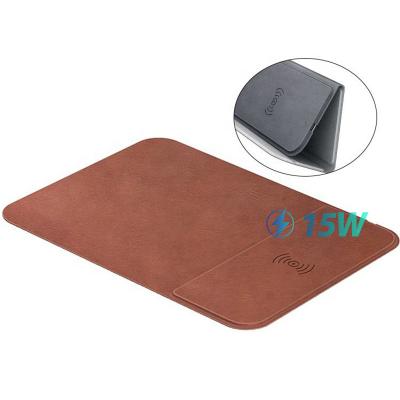 China Custom Mouse Pad + Phone Charger Lotzi Factory Logo PU Leather 2 IN 1 Foldable Mouse Pad 15W Qi Wireless Fast Charging Mouse Desk Pad For iPhone 12 for sale