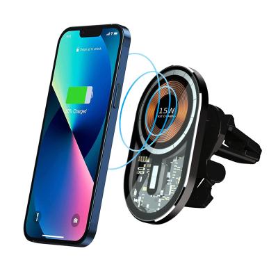 China Electric Car Air Vent 2 IN 1 Magnetic Wireless Charger Holder 15w Qi Wireless Charging Car Mount Phone Fast Charging Phone for Iphone 13 12 pro for sale