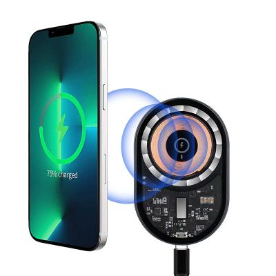 China 2022 Newest Design Mobile Phone Transparent Car Wireless Charger 360 Degree Rotation Phone Mount 15W Magnetic Fast Wireless Charging Car Holder for sale