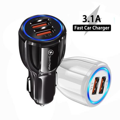 China Car Power Bank 2022 Quick Charging USB Plug Phone Charger LED Atmosphere Lamp QC3.0 5V3A New Blue Fast Charging QC 3.0 Fast Charging For Car for sale