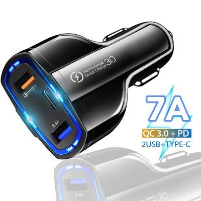 China QC 3.0 Fast Charger 3 Ports USB QC3.0 Fast Charging Type C PD Fast Car Cargadores 7A 35W Max Cell Phone Charger In Car For Samsung iPhone xiaomi for sale