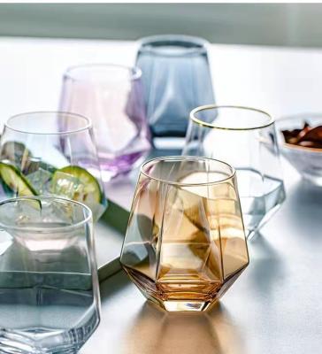 China Factory Wholesale Viable Drinkware Crystal Glass Clear Water Cup Transparent Colorful Geometric Glass Mug For Wedding for sale