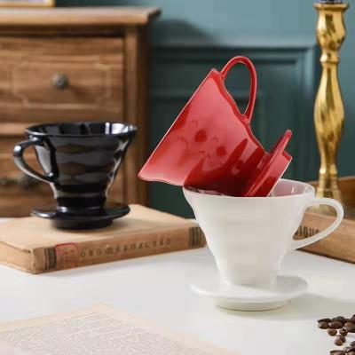 China Viable Simplicity Style Red Color V60 Coffee Filter Mug Porcelain Ceramic Coffee Maker for sale