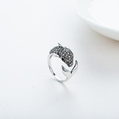 China High-Grade Hot Animal Design Fashion Personality Ring Creative Dolphin Shape With Rhinestones From Yiwu Buyer for sale