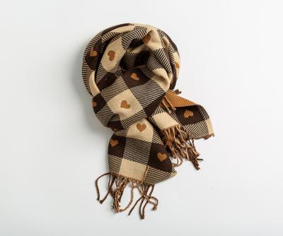 China Long Large Plaid Scarf And Shawl 65*200cm Heart Printed Scarf With Tassel for sale