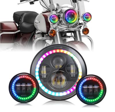 China Single RGB Aluminum Chasing Color 7 Inch Headlight And Led Fog Lights For Motorcycle For Harley Fog Led Light for sale