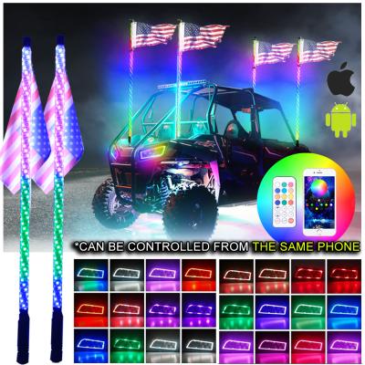 China All Vehicles 360 Spiral Color Dual RGB Control Led Lights Waterproof High Whip App Control Led Antenna Whip Led Light for sale