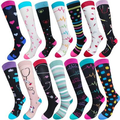 China Breathable Fashion 15-20 mmHg Knee High Compression Care Colorful Nurse Graduated Socks High 15-20 For Women for sale