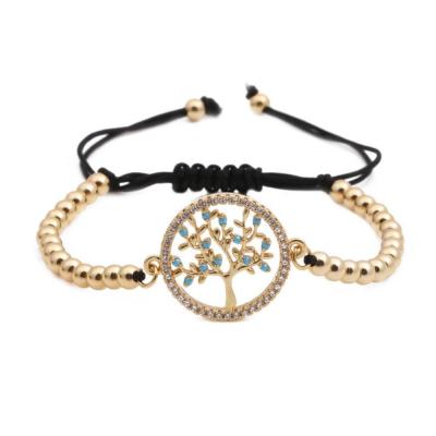 China Amazon Statement Bracelets Hot Woven Tree of Life Inlay Micro Zircon Bead Brass Bracelets For Women Wholesale 2021 Trendy Jewelry for sale