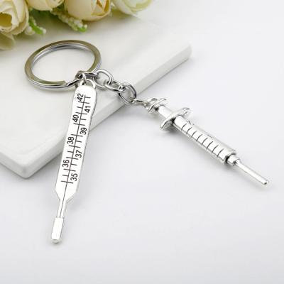 China Metal Fashion Syringe Thermometer Charm Key Chain For Doctor Nurse Jewelry for sale