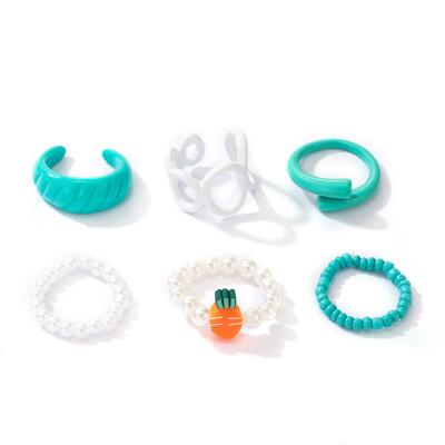 China TRENDY European American Fashion Rings Turquoise Resizable Allmatch Pearl Set Jewelry Set for sale