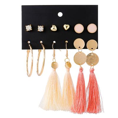 China FASHIONABLE European American Wish Fashion Tassel Earring Set Diamond Love Heart Exaggerated Earring Suit for sale