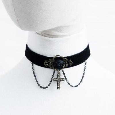 China 2022 Wholesale Fashion Western Hot-selling Creative Gothic Lace Jewelry Choker Cross Necklace For Trendy Women for sale