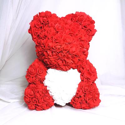 China Valentine Wholesale Artificial Rose Bear 2021 romantic scum flower custom made hot Rose Teddy Bears For Girlfriend Gift for sale